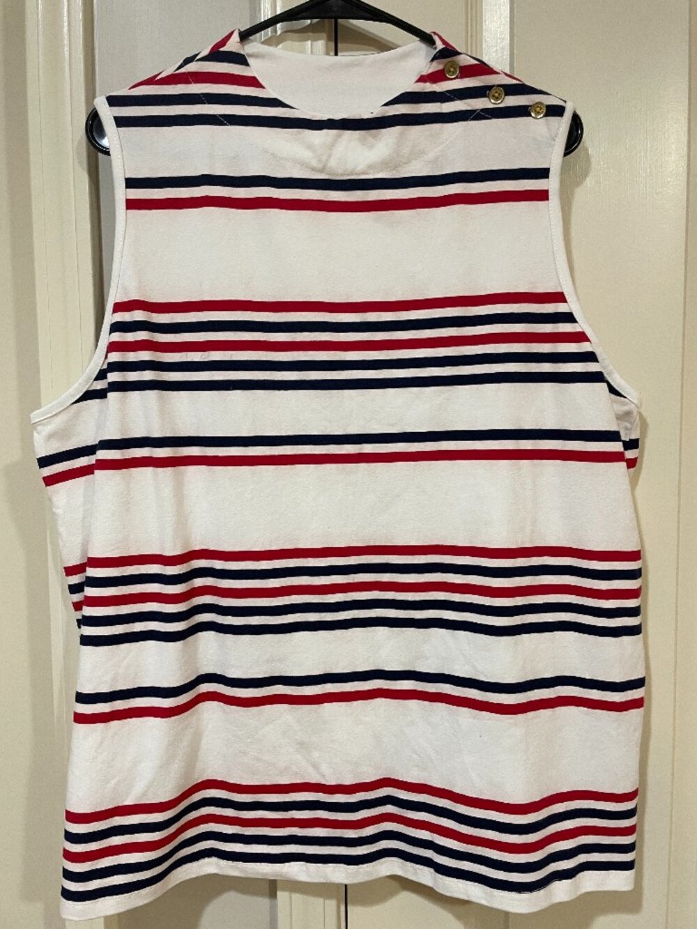 Jessica London Girls' Sleeveless Striped Cotton Dress in White, Navy & Red
